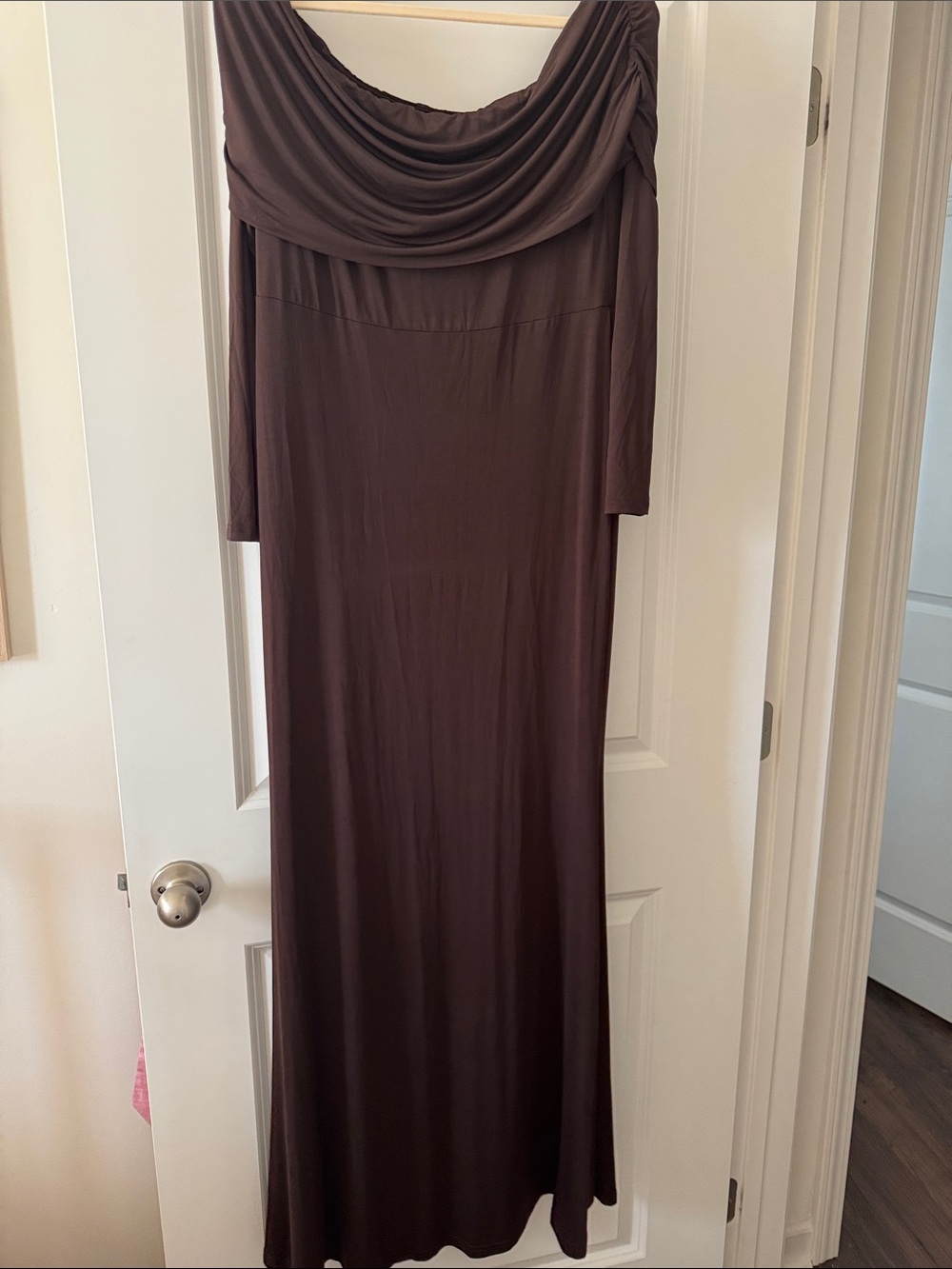 Lulu's Chocolate Brown Off-Shoulder Maxi Dress